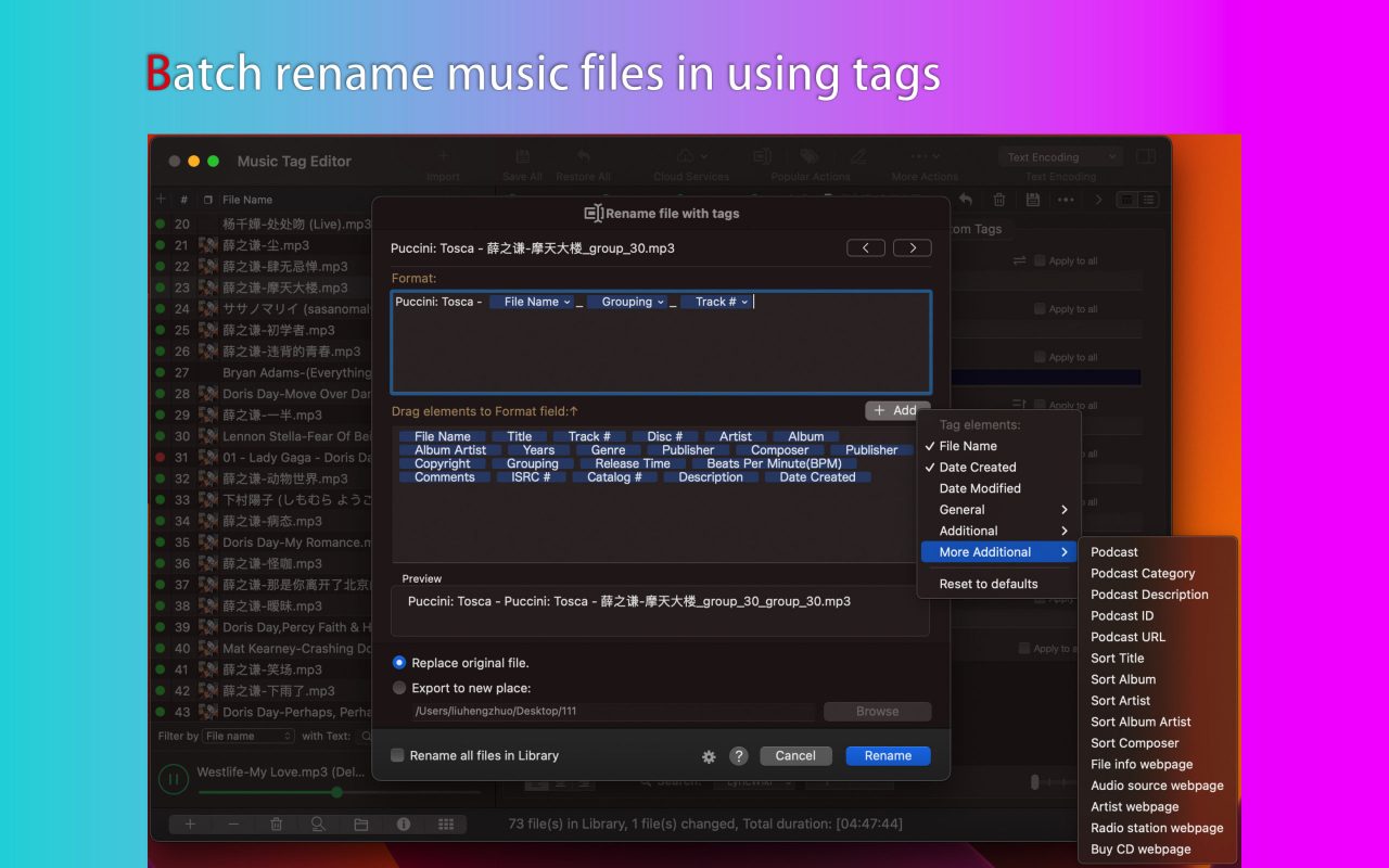 Batch rename music files using tags