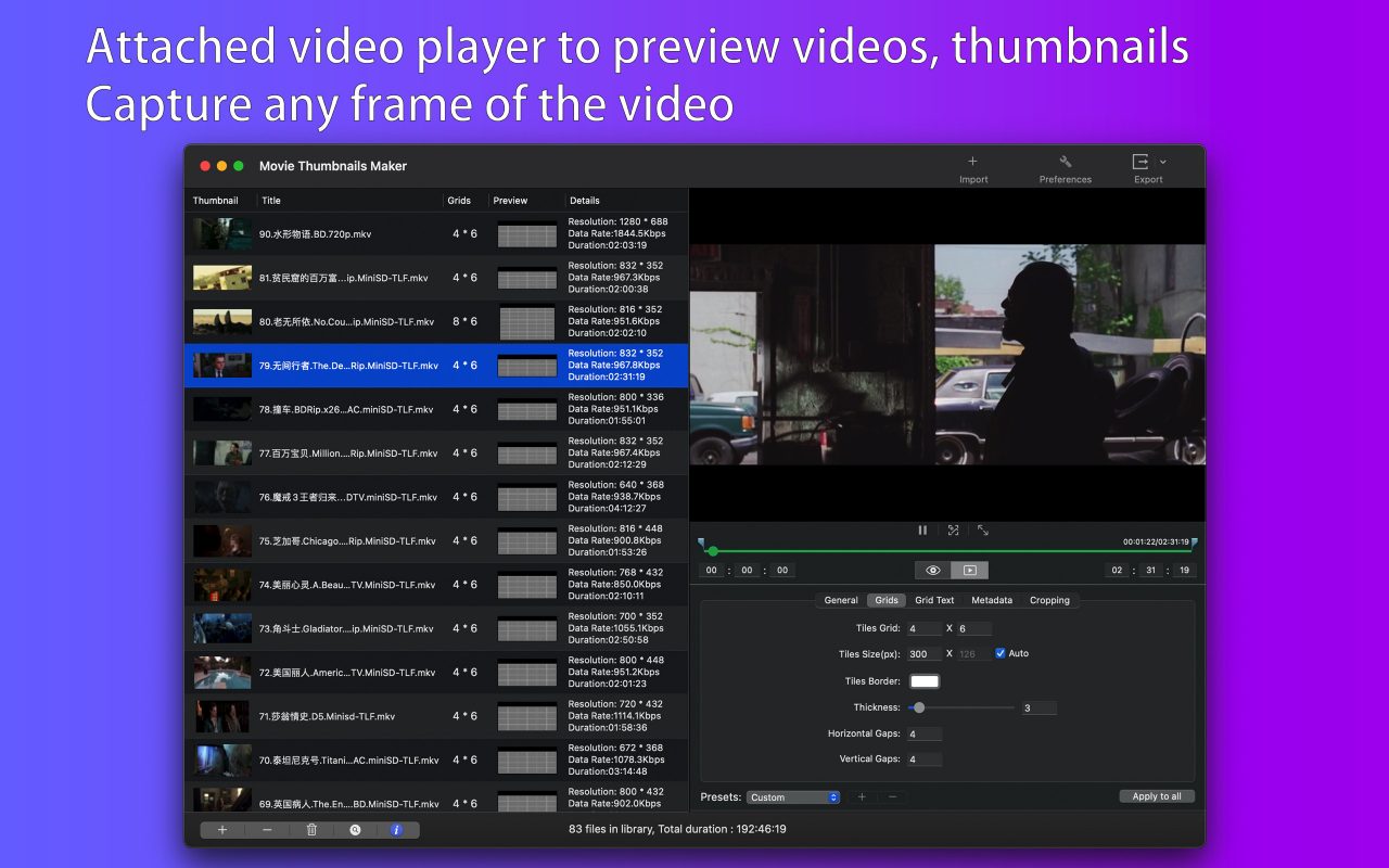 Attached video player to preview videos, Capture any frame of video