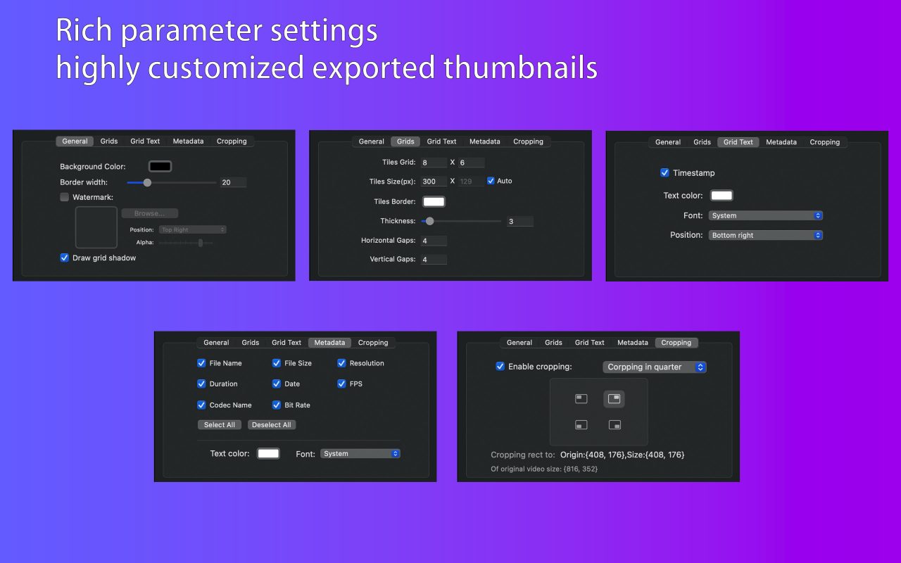 Rich parameter settings, highly customized exported thumbnails